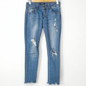 Black Label Skinny Jeans Distressed Blue Raw Hem Size 25 Y2K Grunge